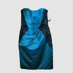 New David's Bridal Teal Black Lace Cocktail Dress 2